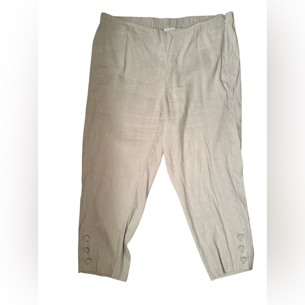 J Jill Beige Tan Wide Legged Linen Blend Lagenlook Stretch Pants